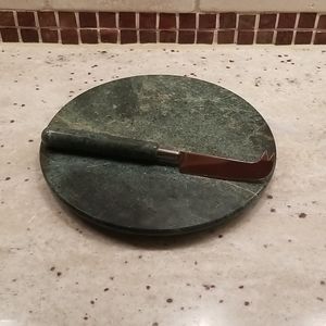 Dark Green Round Marble Cheese Board & Knife Set